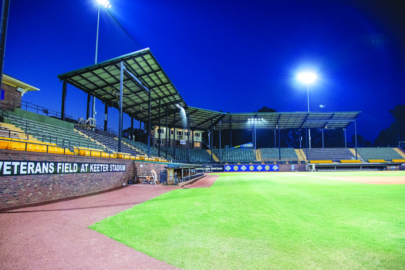 Keeter Stadium\'s canopy after the stadium\'s extensions, which were completed June 1, 2022. The canopy was extended and the new LED lights were installed.