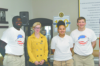 Students honored at the Veterans Day Meeting of American Legion Post 82 in Shelby. Pictured left to right, Chris Richardson, Alexis Aldinger, Samantha Davis, and Thomas Hicks.