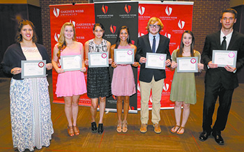 Winners of the 2017 Freeman Scholarships are, from left, Grace Love, Bailey Davis, Hunter Leclercq, Ragaen Gamble, Caleb Carroll, Hannah Green and Austin Hughes. Not pictured is Brianna Mullinax.