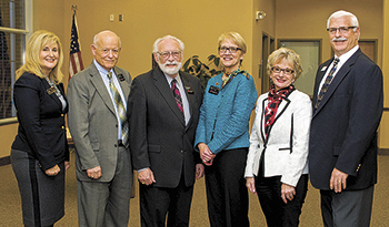From left, GWU leaders Dr. Bobbie Cox, Dr. Van Graham, Dr. Earl Leininger and Dr. Sharon Starr are pictured with Gaston College President Dr. Patricia Skinner and Vice President for Academic Affairs Dr. Don Ammons. Photo courtesy of Gaston College