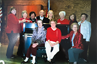CECILIA MUSIC CLUB (Current and former members) - L-R, seated: Susan Coiner, Joyce Couey and Jean Canipe. Back row L-R, standing: Mary Connor, Carolyn Billings, Betty Bowling, Paul Couey, Joyce Boyette, Carolyn Gaston, Joy Cushman and Libby Alexander.