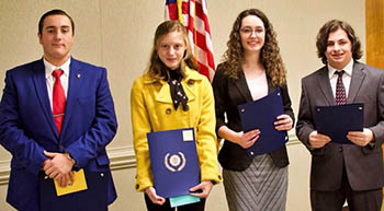 Left to right,  Isaac Williams, Shelby High; Alexis Aldinger, Crest High; Sarah Fletcher, Pinnacle Classical Academy, and Jonathan Shauf, Thomas Jefferson Classical Academy.