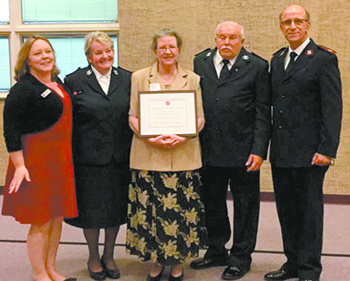 Left to right: Jessica Chapman, Sgt. Mary Ashby, Anita Sprinkle Roberts, Sgt. Les Ashby and Major Terry Israel.
