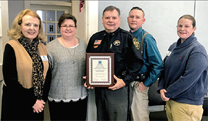 Pictured: Rosie Allen, Sandra Jenkins, Major Joel Shores, Lt. John McIntyre, and Maggie Singleton.