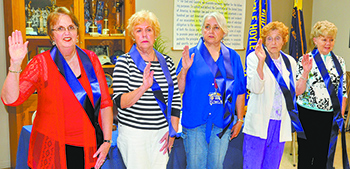 The new officers taking oath, are pictured (L-R):  President - Linda Quinlan; Vice-President - Vivian Weaver; Treasurer & Historian - Martha Bridges; Sergeant-at-Arms - Virginia Thomas; and Chaplain - Shirley Thompson.  Not pictured is Secretary - Carol B
