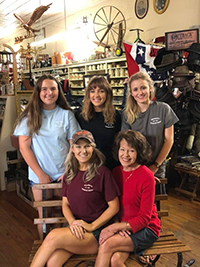 These fine ladies keep Washburn General Store running like a well-oiled machine. Jada Walker (light blue shirt), Casee Freshour (camo hat, store manager), Addie Harris (middle, black shirt), Ann Washburn Hutchins (Red shirt, she is Edward and Catherine\'s