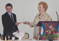 Marge Senn chairman of Youth and Education presented the American History Essay award to Luke Hayek.