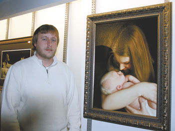 Burns art teacher, Steven Pruitt won first place with this  rendering of his wife and child.