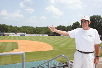 Jim Horn, proudly points out all the new additions and changes to Veterans Field at Keeter Stadium on the Shelby High School campus.  Jim is co-chairman of the local committee that brought the American Legion World Series back to Shelby.
