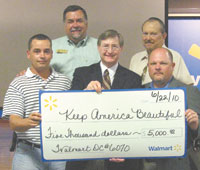 Pictured L-R: 1st Row: Jeff Earney, (Human Resources Office Manager for Wal-Mart Distribution Center #6070); Mayor Ted Alexander; Steve Roderick (KSB Chairman);  2nd Row: Don Costner (KSB Member); Mike Lowery (KSB Member).