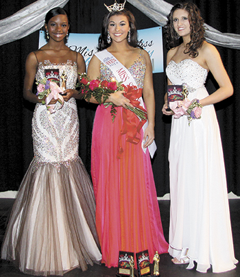 Pictured, is center Rachel Mower, Miss Shelby Outstanding Teen; Courtney Smith (left), first runner up; and  Mollie Hollifield (right), second runner up.