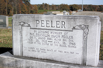 This memorial headstone at Kadesh United Methodist Church cemetery has stood as a salute to Franklin H. Peeler since the early 1950â€™s.