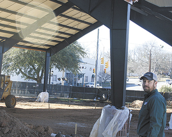 Jason Clontz of Greene Building Corporation on site at the new pavilion location in Uptown Shelby.