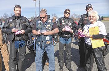 Bikers buying "Hearts for Hospice"