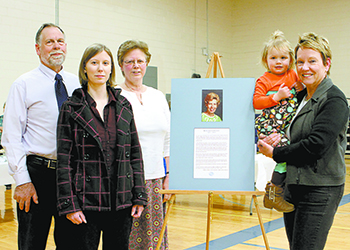 Nieces and nephews of Mable Hamrick Whisnant participated in the dedication program. Pictured left to right: Steve Clark, Rebecca Clark, Dorothy Clark,  Emaline Beam (Whisnant\'s great-great-grandniece) and Millie Keeter Holbrook.