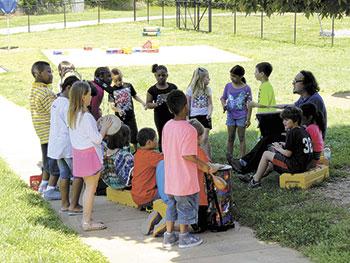 Music class outdoors at Jefferson Elementary